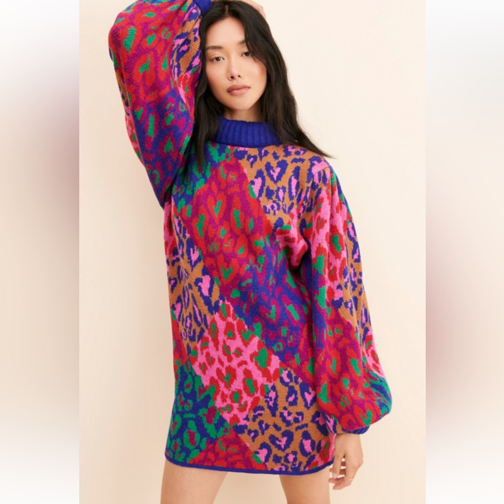 Farm Rio Mixed Leopard Pop Sweater Dress XL - Picture 3 of 7